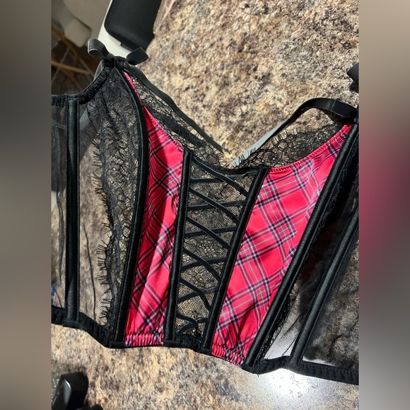 Y2k Victoria’s Secret Unlined Lace-up Velvet Satin Corset Bustier Top - Picture 7 of 15
